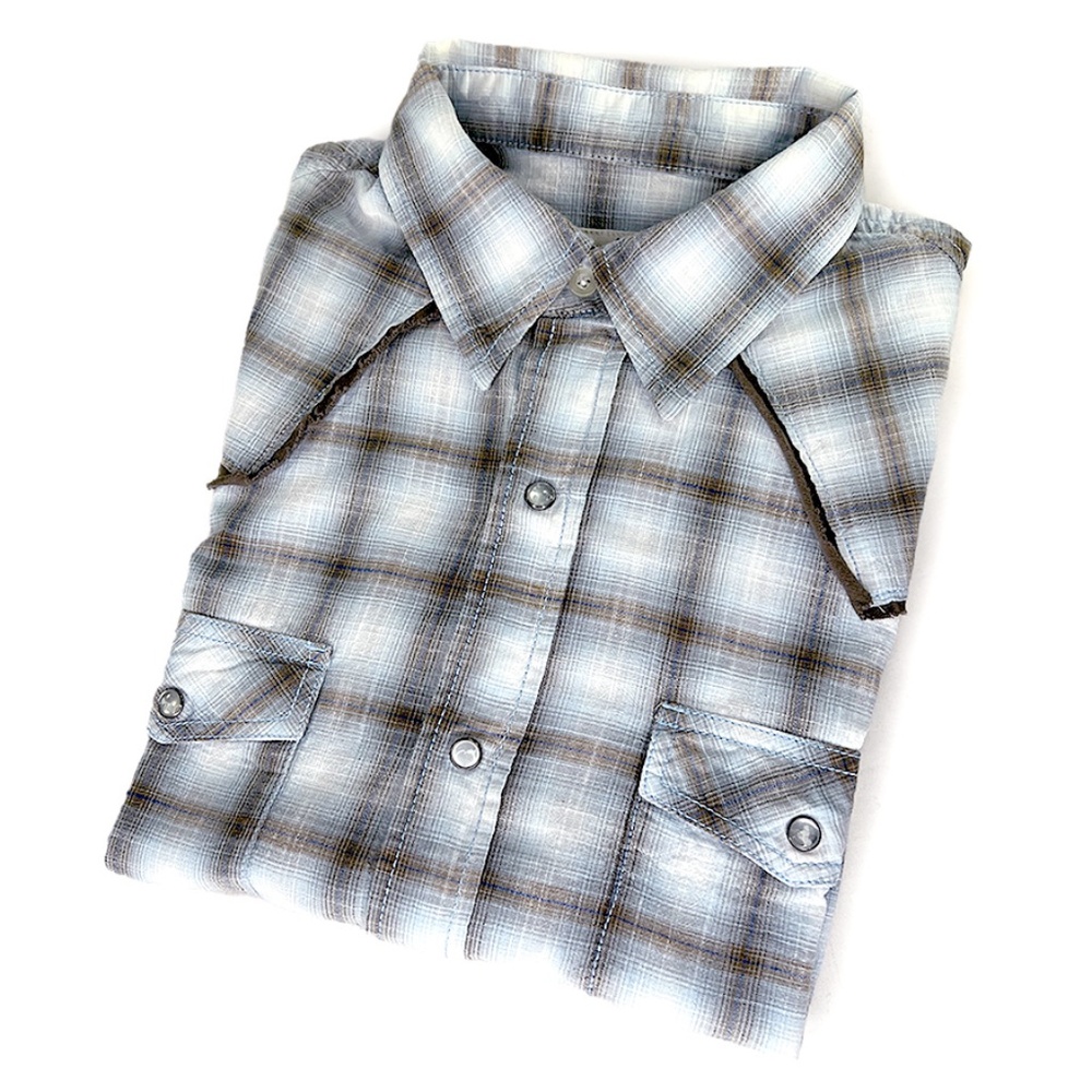 Route 66 Blue & Brown Plaid Western-Style Short Sleeve Shirt